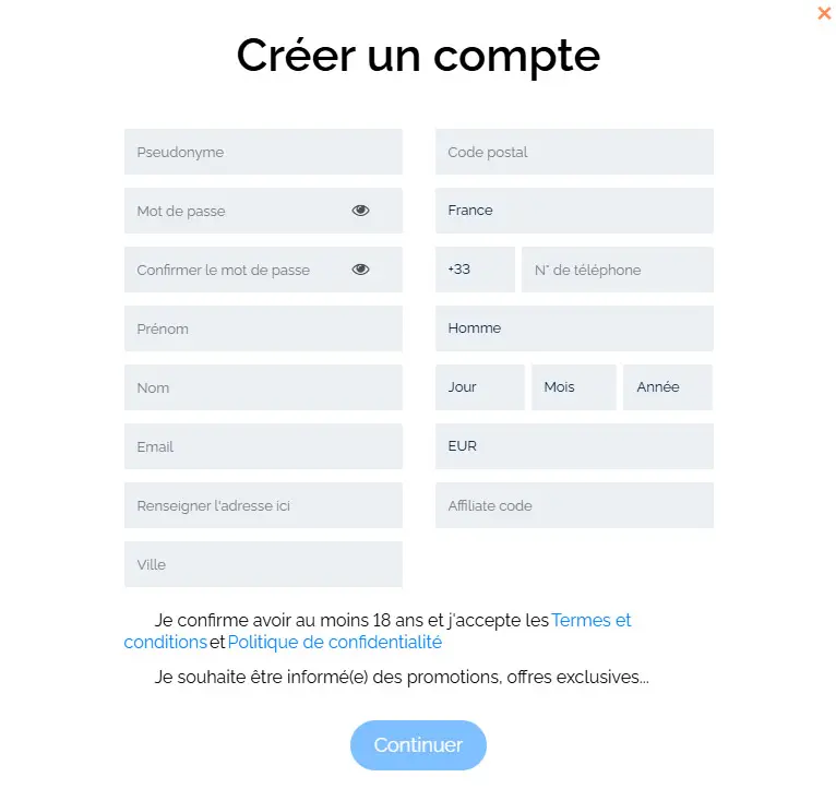 Processus d'inscription VINCI SPIN CASINO